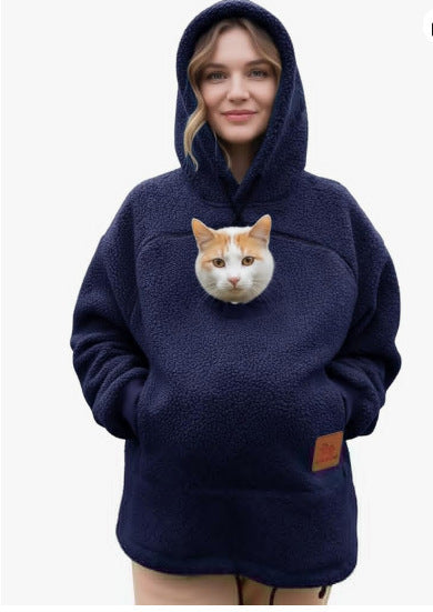 2026 Amazon New European and American Autumn/Winter Cross-Border Solid Color Hooded Plush Pet Coat Loose Pullover Warm Sweatshirt