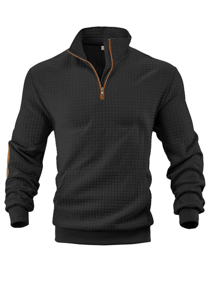European and American Tk Cross-Border Casual Sports Sweatshirt Amazon Jacquard Small Checkered Stand-Up Collar Half-Zip Waffle Knit Top for Men