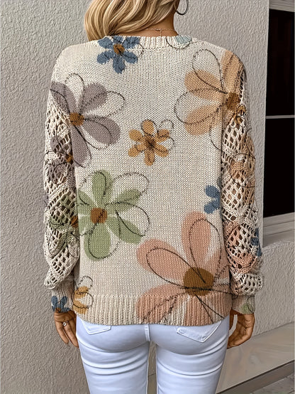 Foreign Trade Cross-Border Hot-Selling Printed Sweater Elegant Bohemian Floral V Neck Long-Sleeved Top Fashionable V Neck Pullover