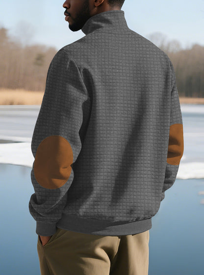 European and American Tk Cross-Border Casual Sports Sweatshirt Amazon Jacquard Small Checkered Stand-Up Collar Half-Zip Waffle Knit Top for Men