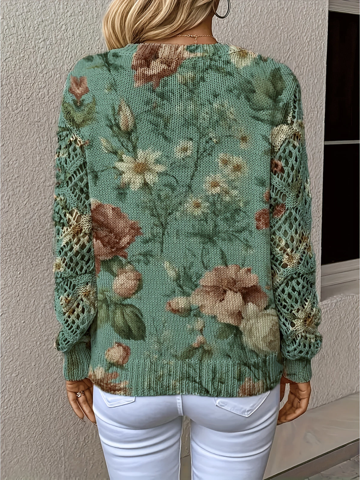 Foreign Trade Cross-Border Hot-Selling Printed Sweater Elegant Bohemian Floral V Neck Long-Sleeved Top Fashionable V Neck Pullover