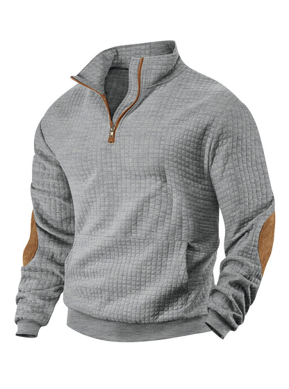 European and American Tk Cross-Border Casual Sports Sweatshirt Amazon Jacquard Small Checkered Stand-Up Collar Half-Zip Waffle Knit Top for Men