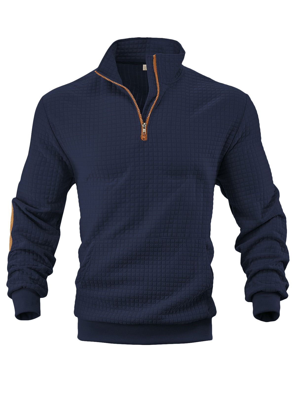 European and American Tk Cross-Border Casual Sports Sweatshirt Amazon Jacquard Small Checkered Stand-Up Collar Half-Zip Waffle Knit Top for Men