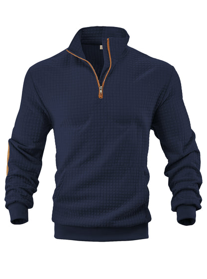 European and American Tk Cross-Border Casual Sports Sweatshirt Amazon Jacquard Small Checkered Stand-Up Collar Half-Zip Waffle Knit Top for Men