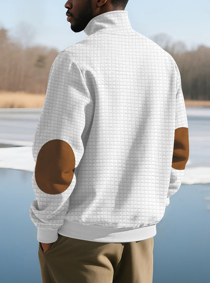 European and American Tk Cross-Border Casual Sports Sweatshirt Amazon Jacquard Small Checkered Stand-Up Collar Half-Zip Waffle Knit Top for Men