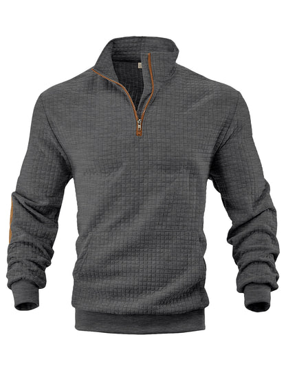 European and American Tk Cross-Border Casual Sports Sweatshirt Amazon Jacquard Small Checkered Stand-Up Collar Half-Zip Waffle Knit Top for Men