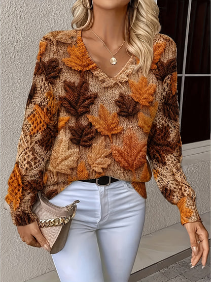 Foreign Trade Cross-Border Hot-Selling Printed Sweater Elegant Bohemian Floral V Neck Long-Sleeved Top Fashionable V Neck Pullover
