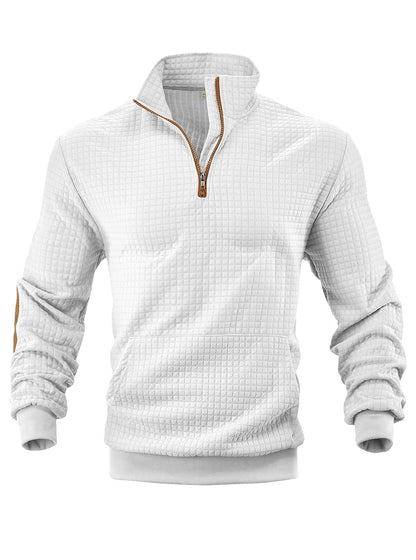 European and American Tk Cross-Border Casual Sports Sweatshirt Amazon Jacquard Small Checkered Stand-Up Collar Half-Zip Waffle Knit Top for Men