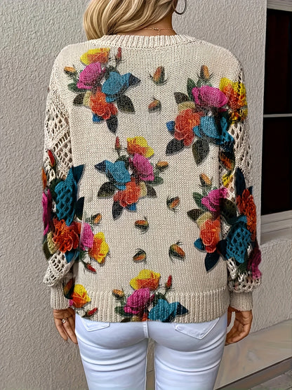 Foreign Trade Cross-Border Hot-Selling Printed Sweater Elegant Bohemian Floral V Neck Long-Sleeved Top Fashionable V Neck Pullover