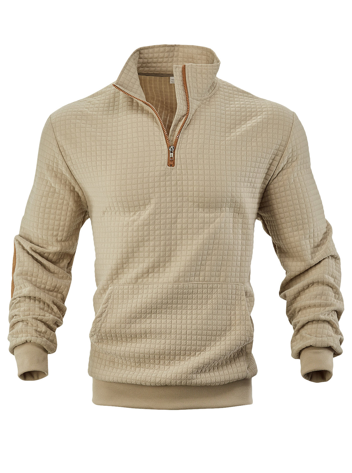 European and American Tk Cross-Border Casual Sports Sweatshirt Amazon Jacquard Small Checkered Stand-Up Collar Half-Zip Waffle Knit Top for Men