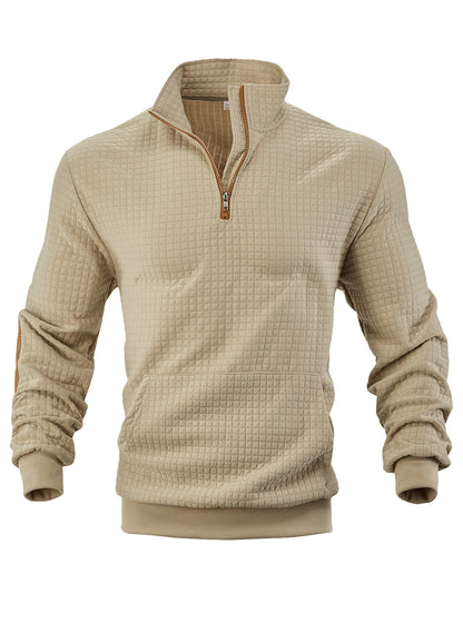 European and American Tk Cross-Border Casual Sports Sweatshirt Amazon Jacquard Small Checkered Stand-Up Collar Half-Zip Waffle Knit Top for Men