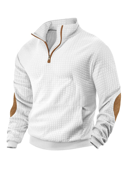 European and American Tk Cross-Border Casual Sports Sweatshirt Amazon Jacquard Small Checkered Stand-Up Collar Half-Zip Waffle Knit Top for Men