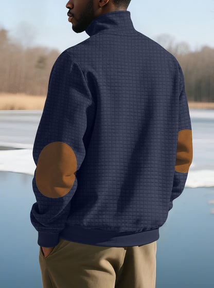 European and American Tk Cross-Border Casual Sports Sweatshirt Amazon Jacquard Small Checkered Stand-Up Collar Half-Zip Waffle Knit Top for Men