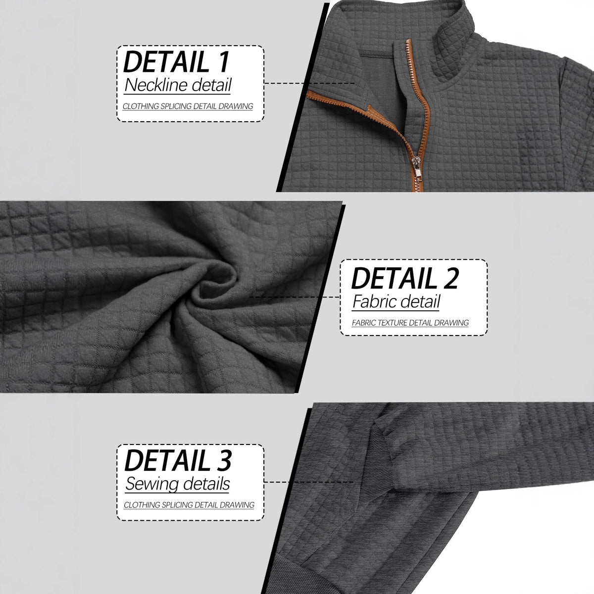 European and American Tk Cross-Border Casual Sports Sweatshirt Amazon Jacquard Small Checkered Stand-Up Collar Half-Zip Waffle Knit Top for Men