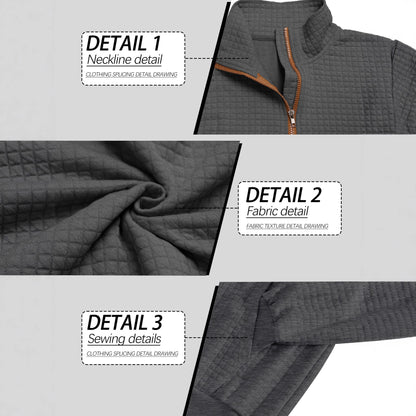 European and American Tk Cross-Border Casual Sports Sweatshirt Amazon Jacquard Small Checkered Stand-Up Collar Half-Zip Waffle Knit Top for Men