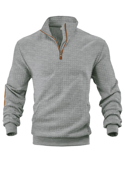 European and American Tk Cross-Border Casual Sports Sweatshirt Amazon Jacquard Small Checkered Stand-Up Collar Half-Zip Waffle Knit Top for Men