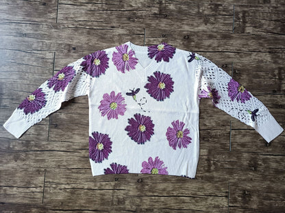 Foreign Trade Cross-Border Hot-Selling Printed Sweater Elegant Bohemian Floral V Neck Long-Sleeved Top Fashionable V Neck Pullover