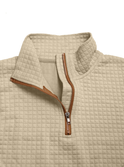European and American Tk Cross-Border Casual Sports Sweatshirt Amazon Jacquard Small Checkered Stand-Up Collar Half-Zip Waffle Knit Top for Men