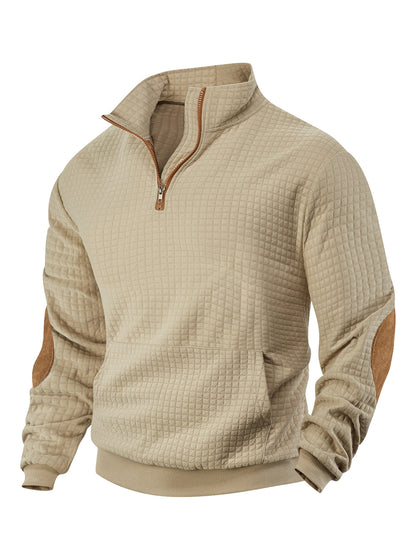 European and American Tk Cross-Border Casual Sports Sweatshirt Amazon Jacquard Small Checkered Stand-Up Collar Half-Zip Waffle Knit Top for Men